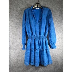NSR dress Women's Large Blue Plaid‎ Long Sleeve Tiered Ruffle Mini Feminine